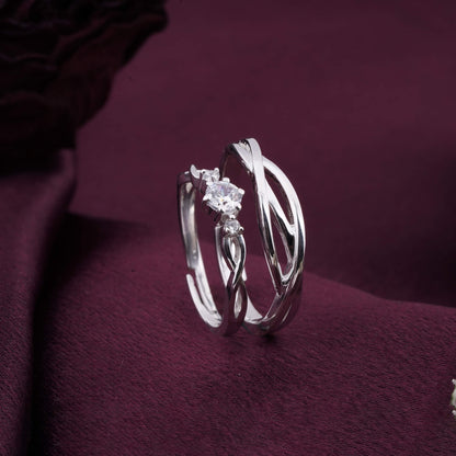 Silver Wave Love Couple Rings