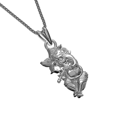 Silver God Ganesha Silver Pendant In Krishna Avatar