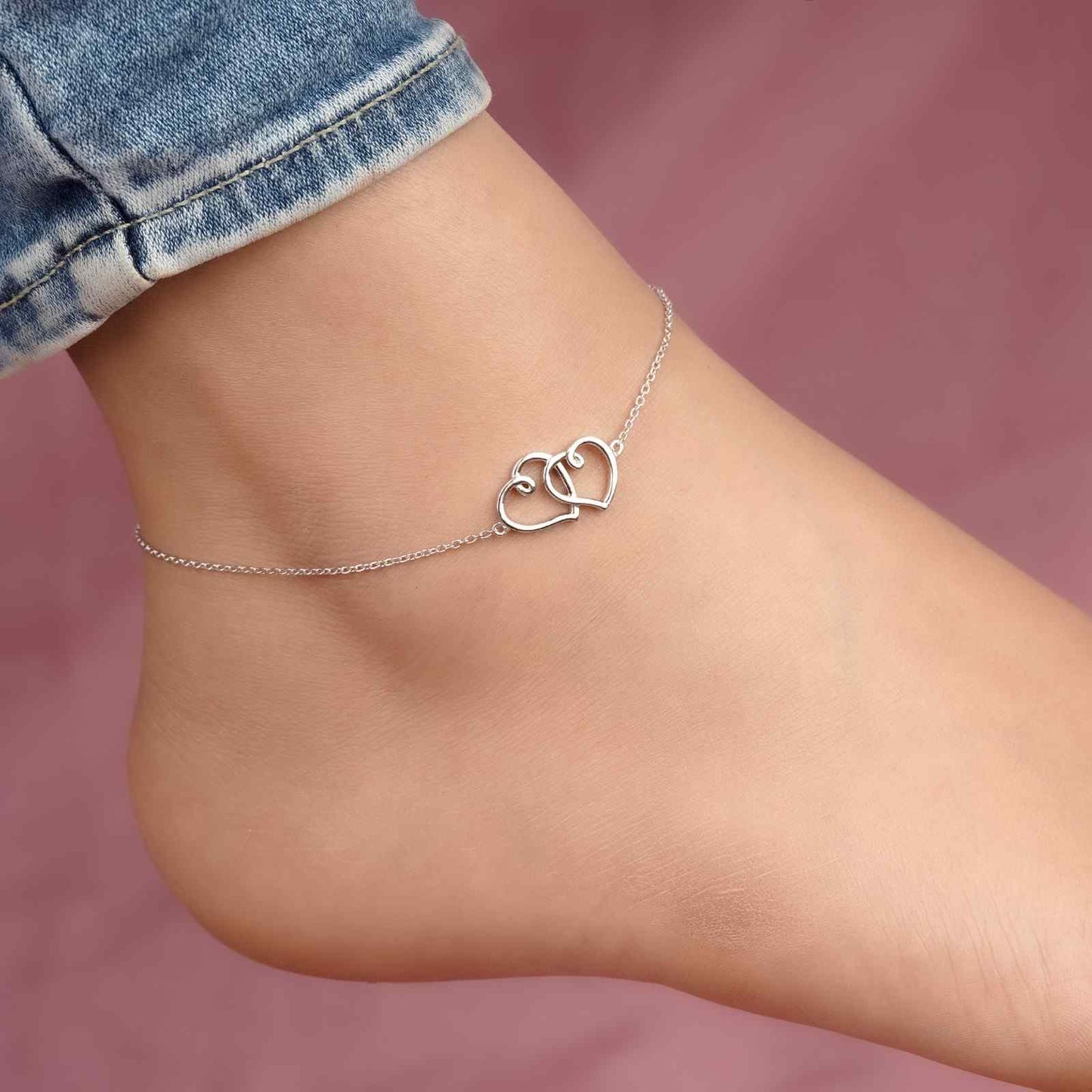 Silver Twin Heart Anklet