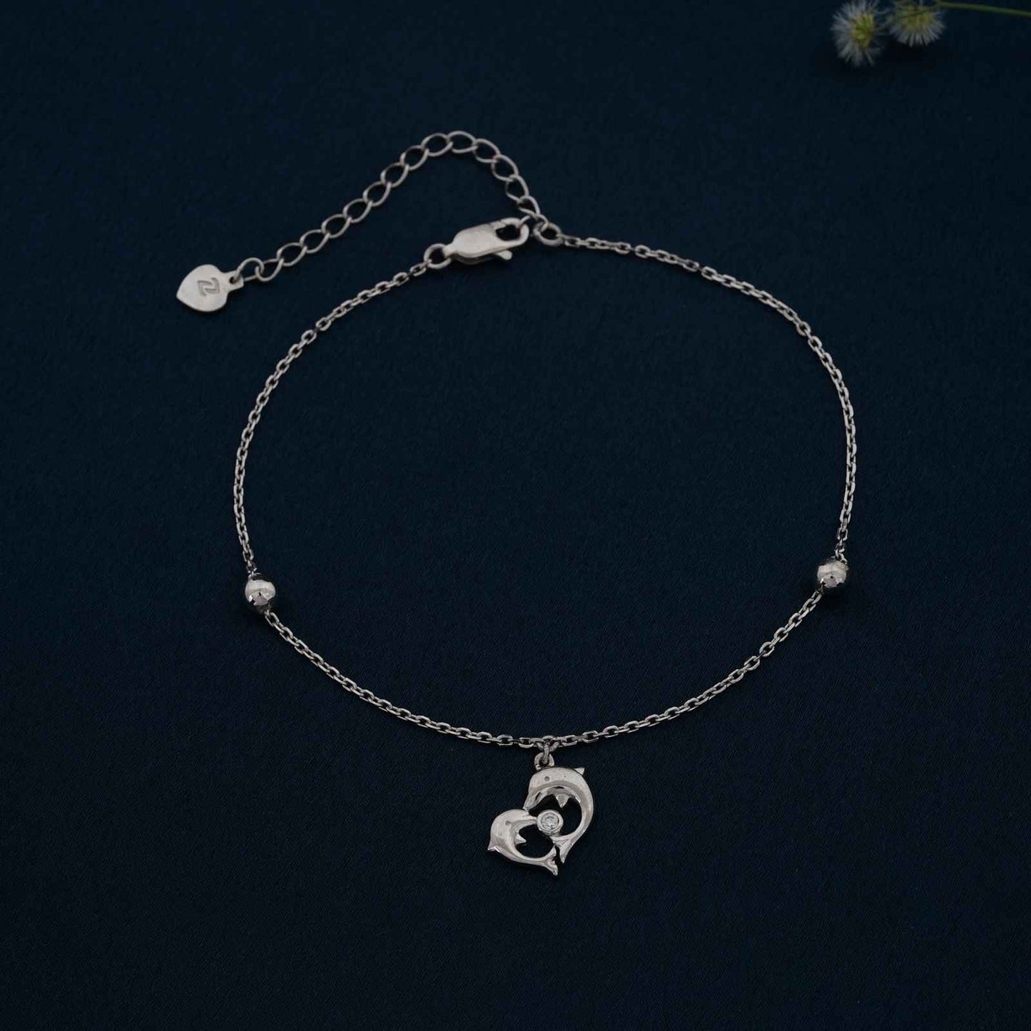 Silver Dolphin Heart Love Anklet