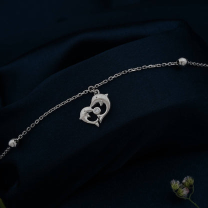 Silver Dolphin Heart Love Anklet