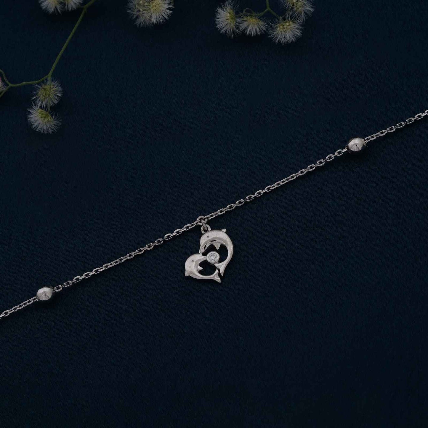 Silver Dolphin Heart Love Anklet