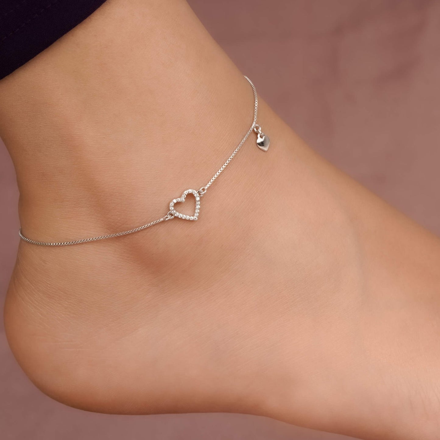 Silver Lovely Heart Charm Anklet