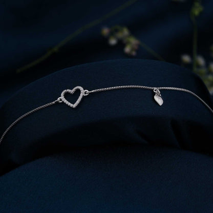 Silver Lovely Heart Charm Anklet