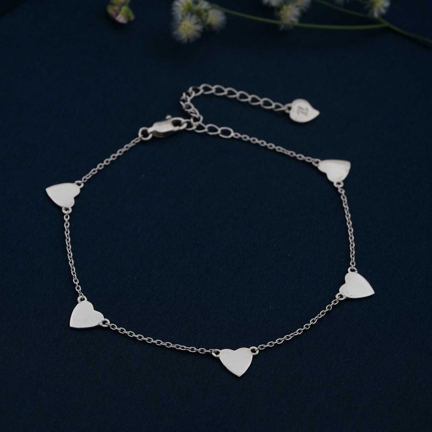 Silver 5 Hearts Dazzling Anklet