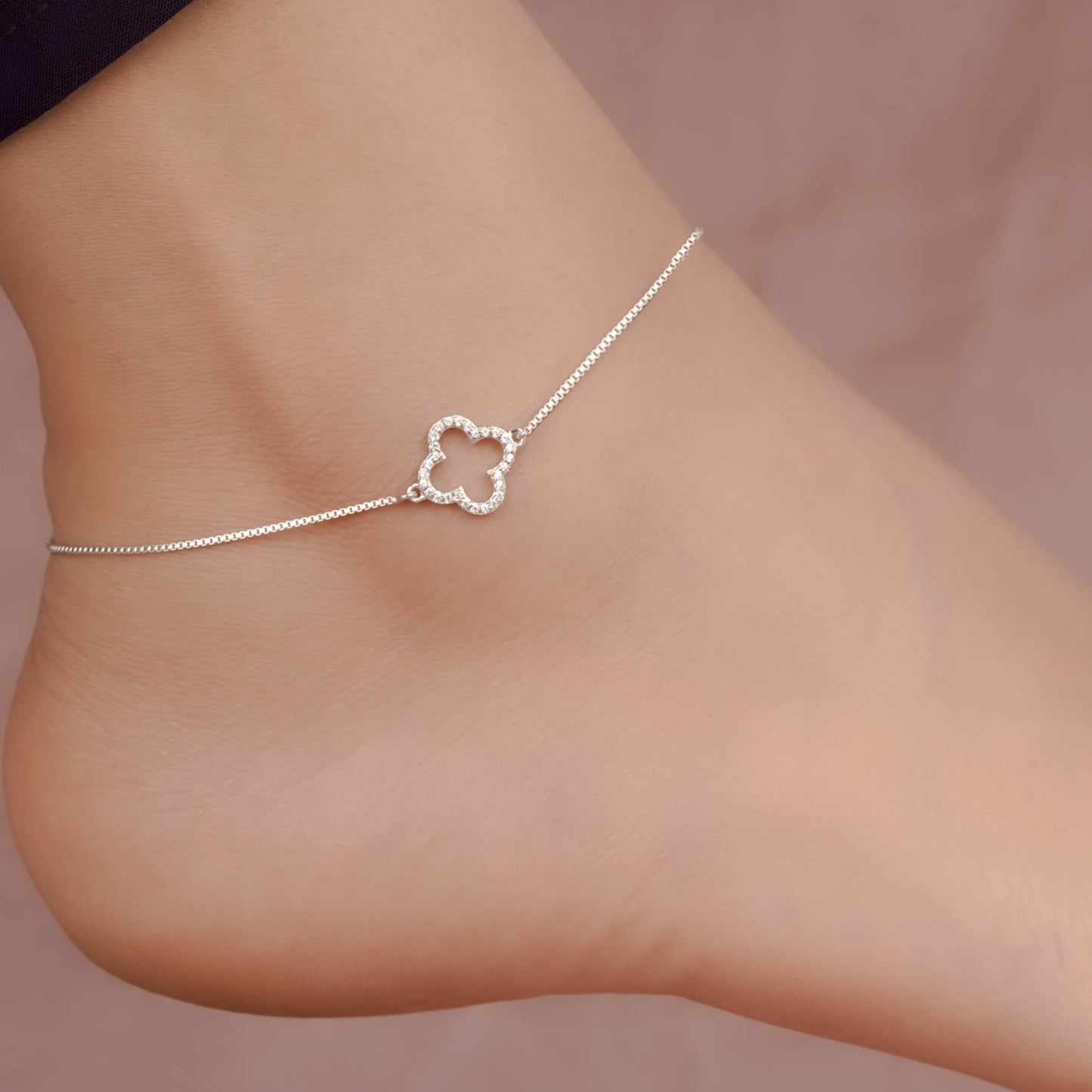 Silver Grace Clover Anklet