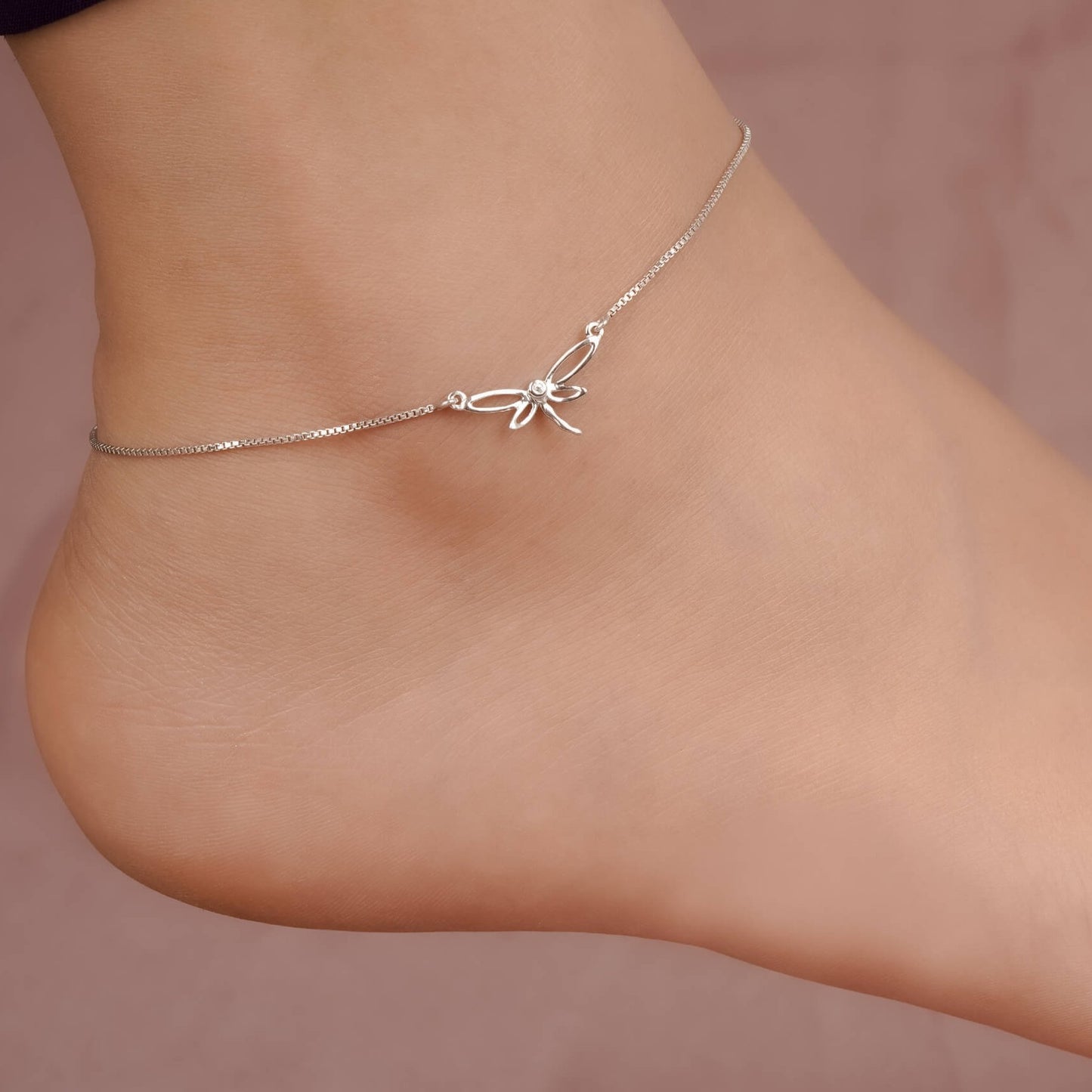 Silver Dragonfly Charm Anklet