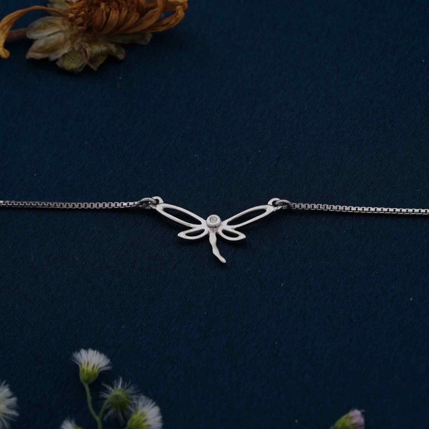 Silver Dragonfly Charm Anklet