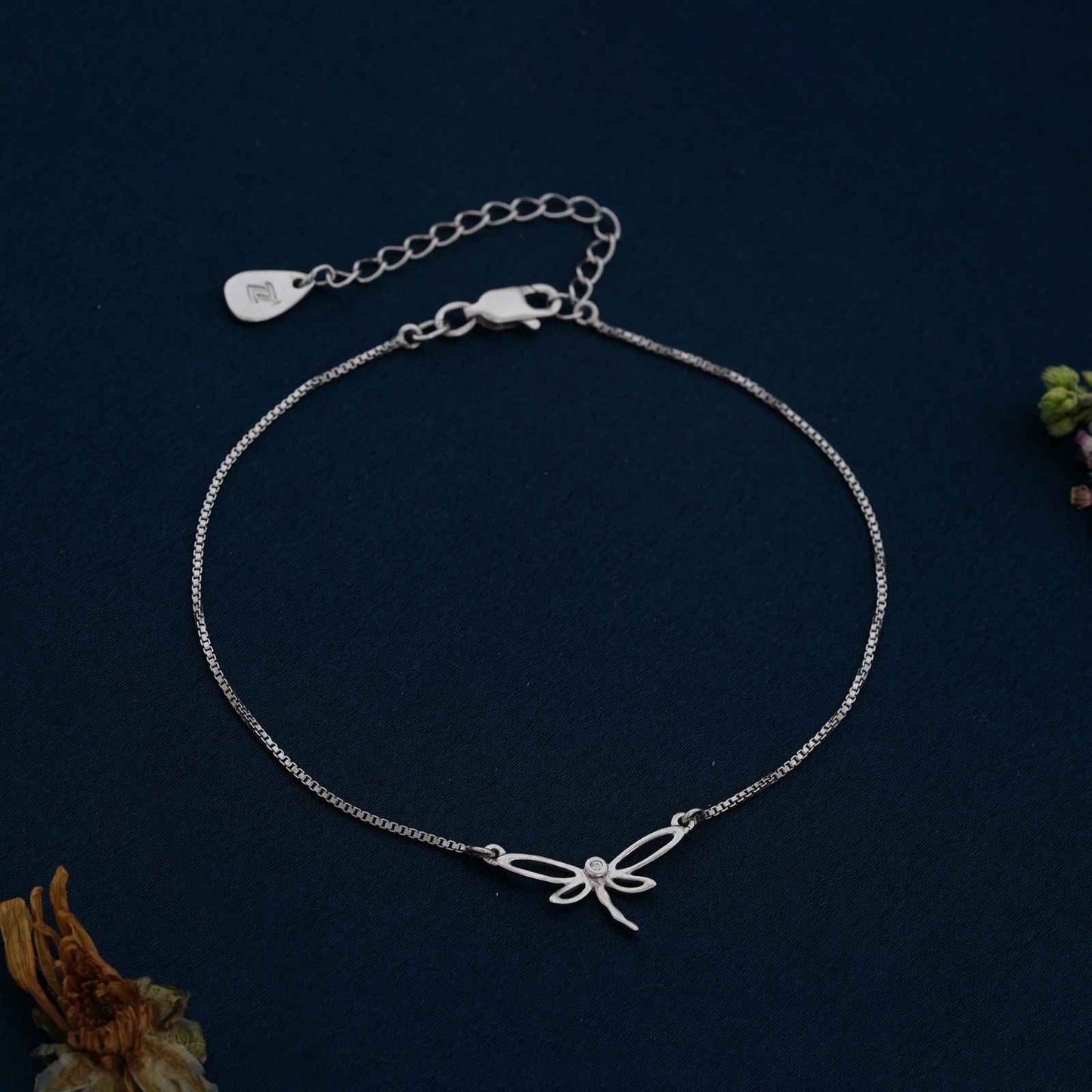 Silver Dragonfly Charm Anklet