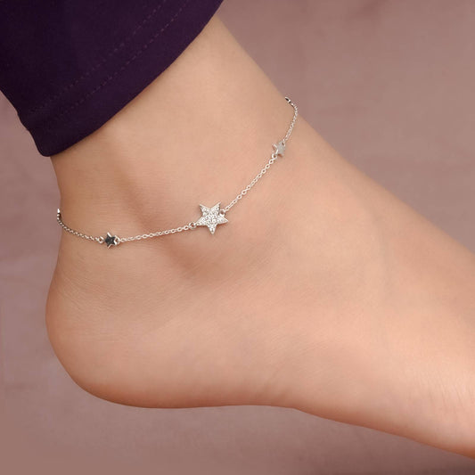 Silver Star Family Anklet