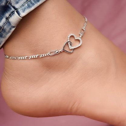 Silver Binary Heart Anklet