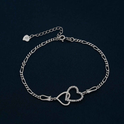 Silver Binary Heart Anklet