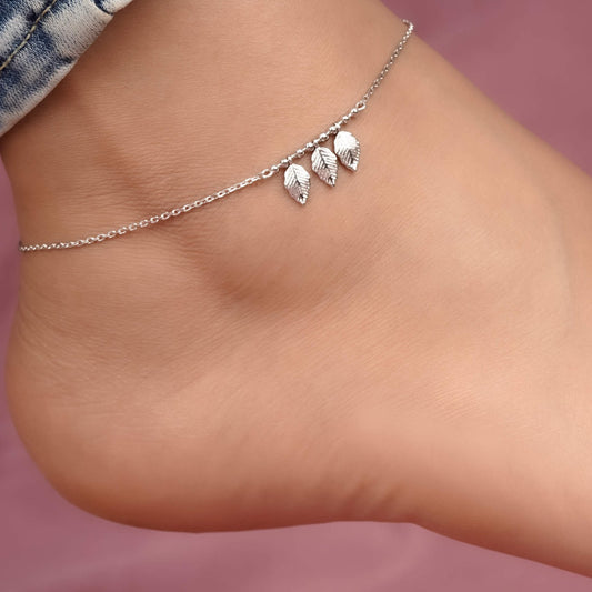 Silver Leafy Anklet For For Women