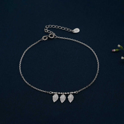 Silver Leafy Anklet For For Women