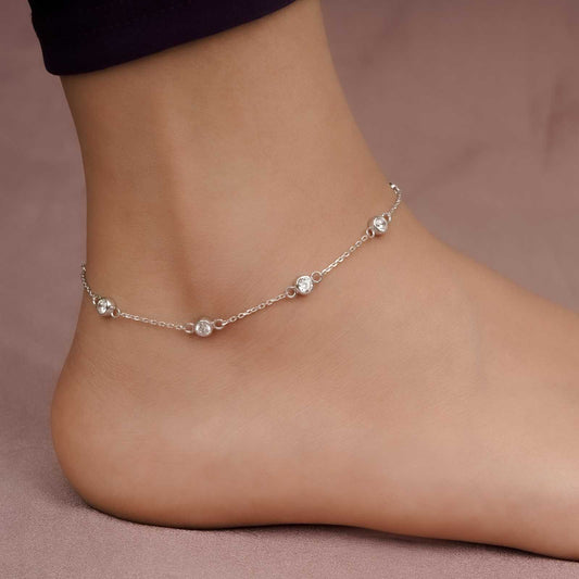 Silver Mellow Bezel Set Anklet