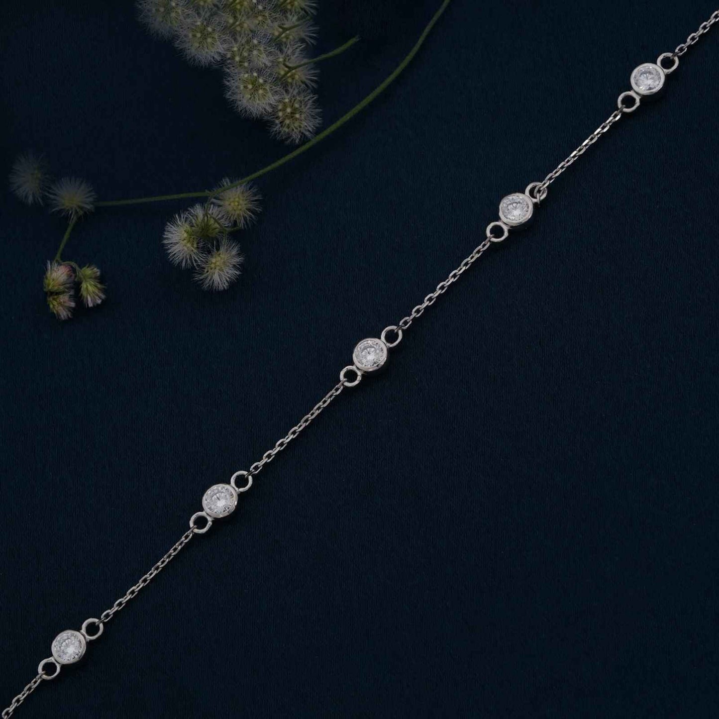 Silver Mellow Bezel Set Anklet