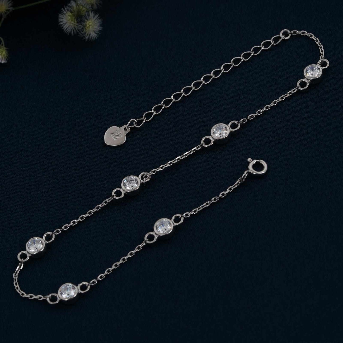 Silver Mellow Bezel Set Anklet