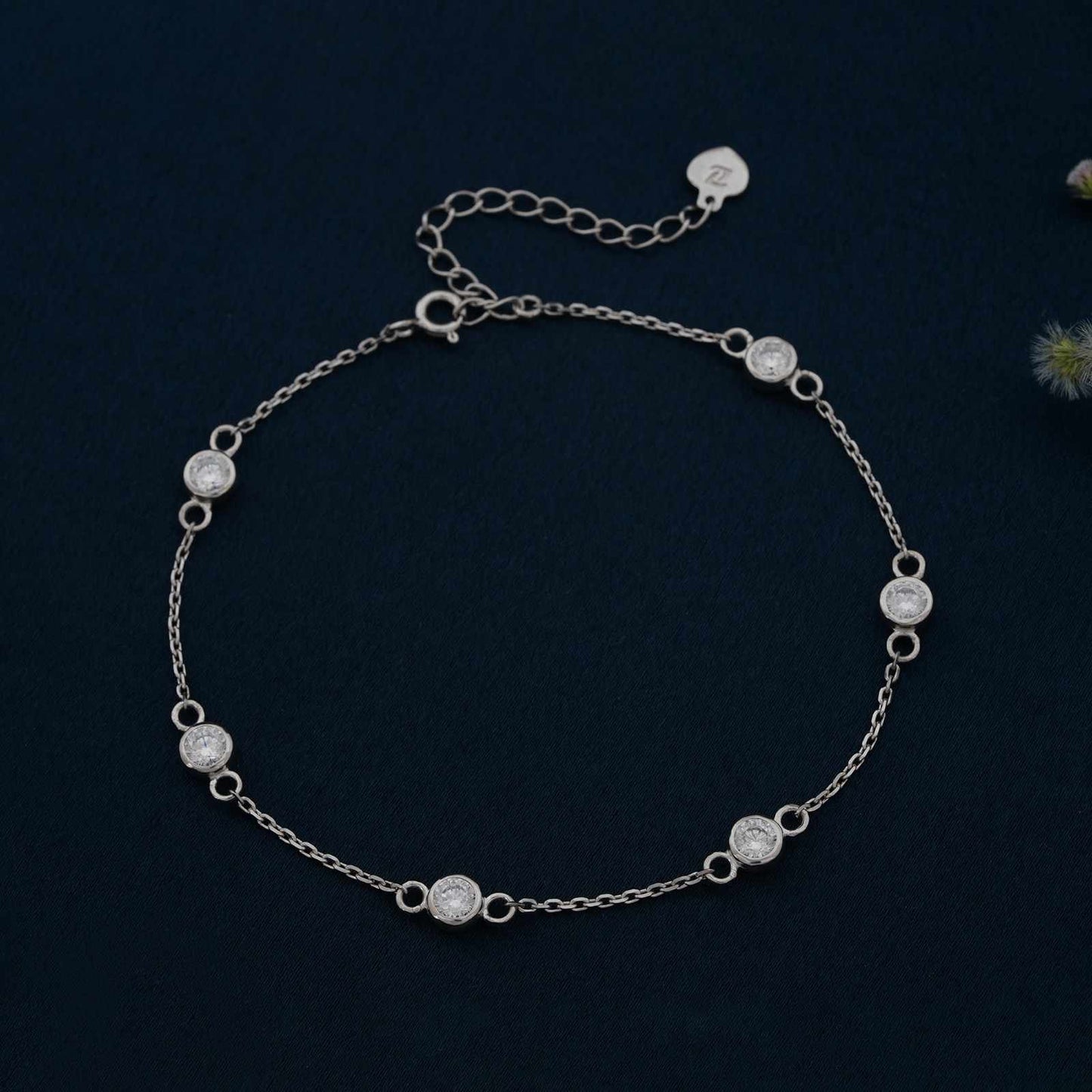 Silver Mellow Bezel Set Anklet