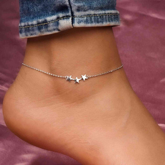 Silver Delicate Stars Anklet For Girls