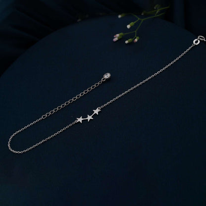 Silver Delicate Stars Anklet For Girls