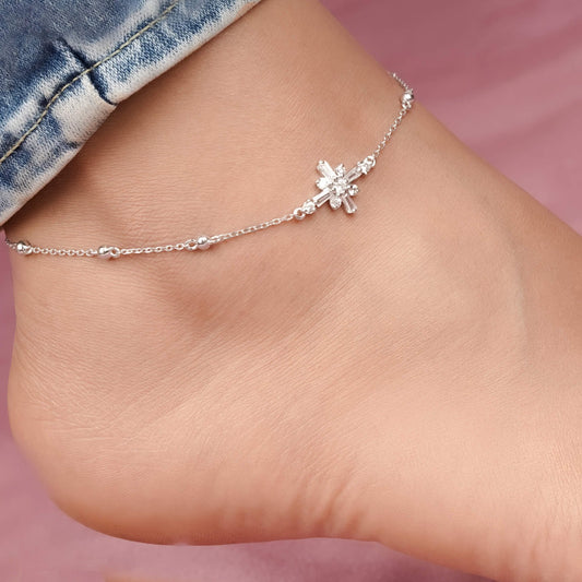 Silver Daisy Flower Anklet