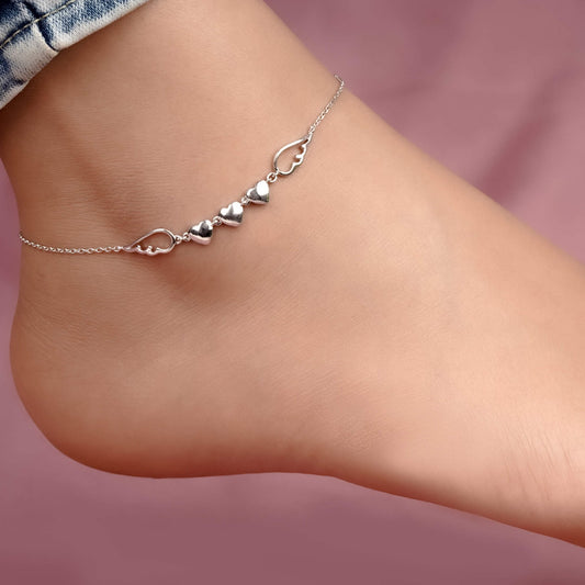 Silver Triplet Heart & Wings Anklet