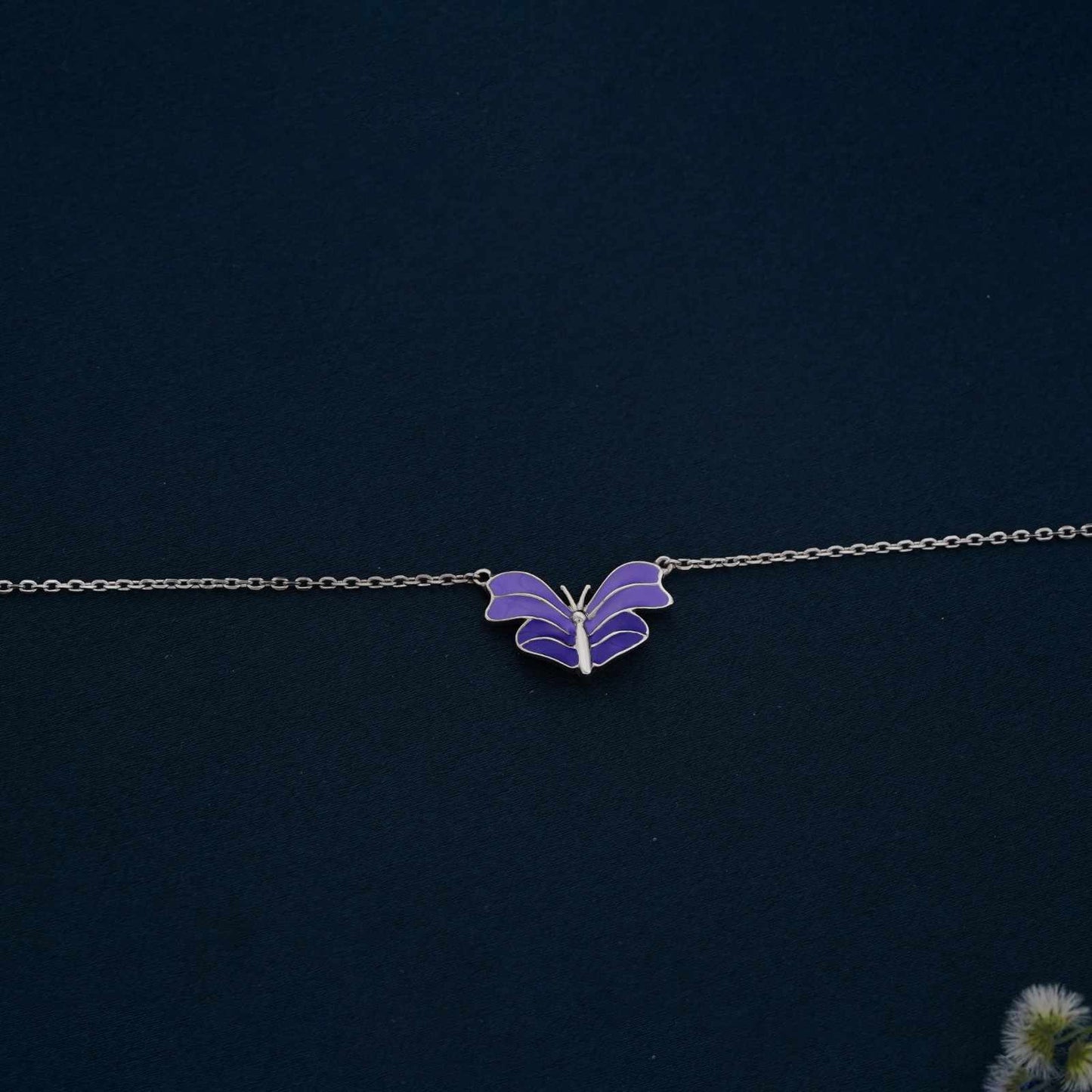 Silver Purple Enamel Butterfly Anklet