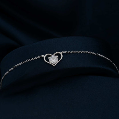 Silver Solitaire Heart Anklet