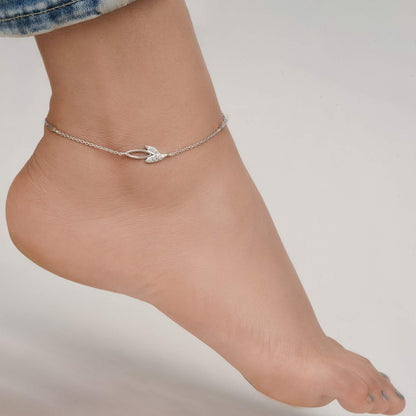 Silver Leaves Layered Anklet