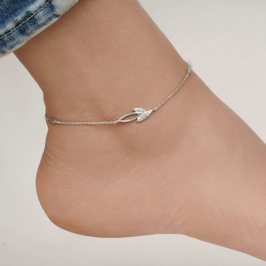 Silver Leaves Layered Anklet