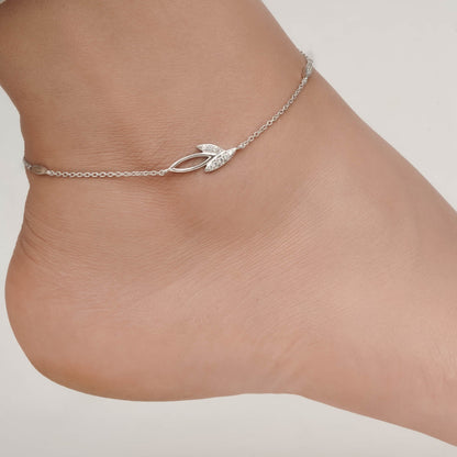 Silver Leaves Layered Anklet