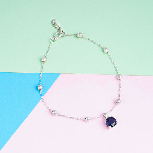 Silver Blue Sapphire Solitaire Balls Chain Bracelet