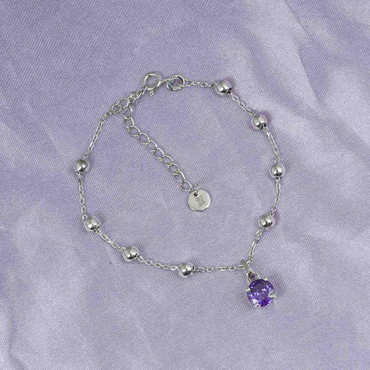 Silver Blue Sapphire Solitaire Balls Chain Bracelet