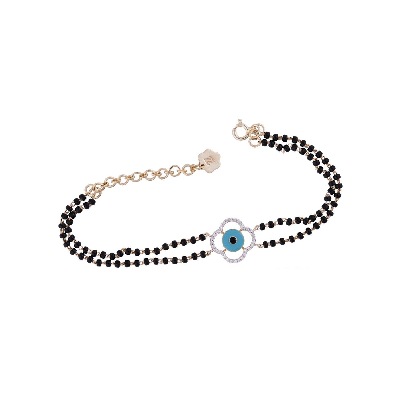 Golden Evil Eye Clover Bead Bracelet