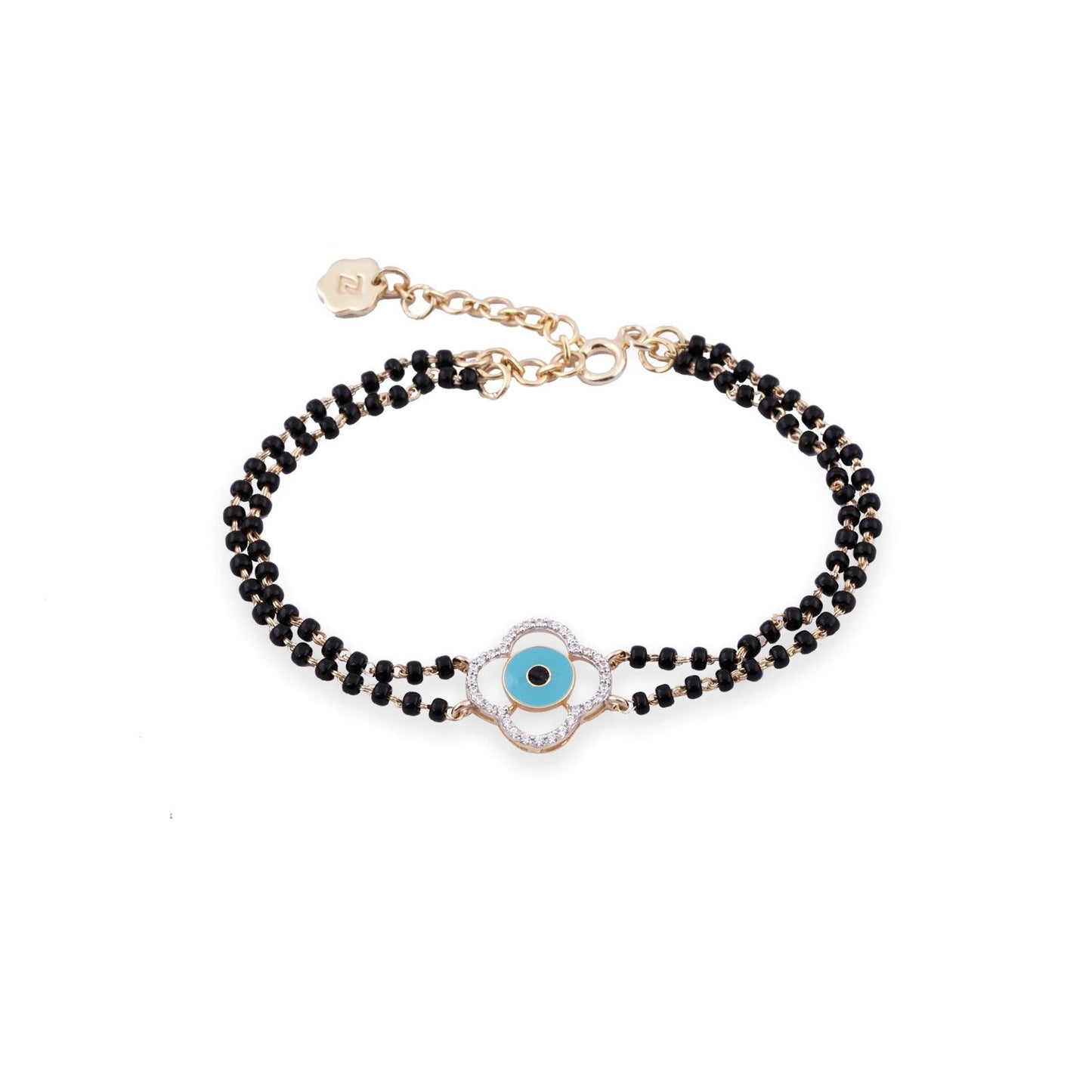 Golden Evil Eye Clover Bead Bracelet