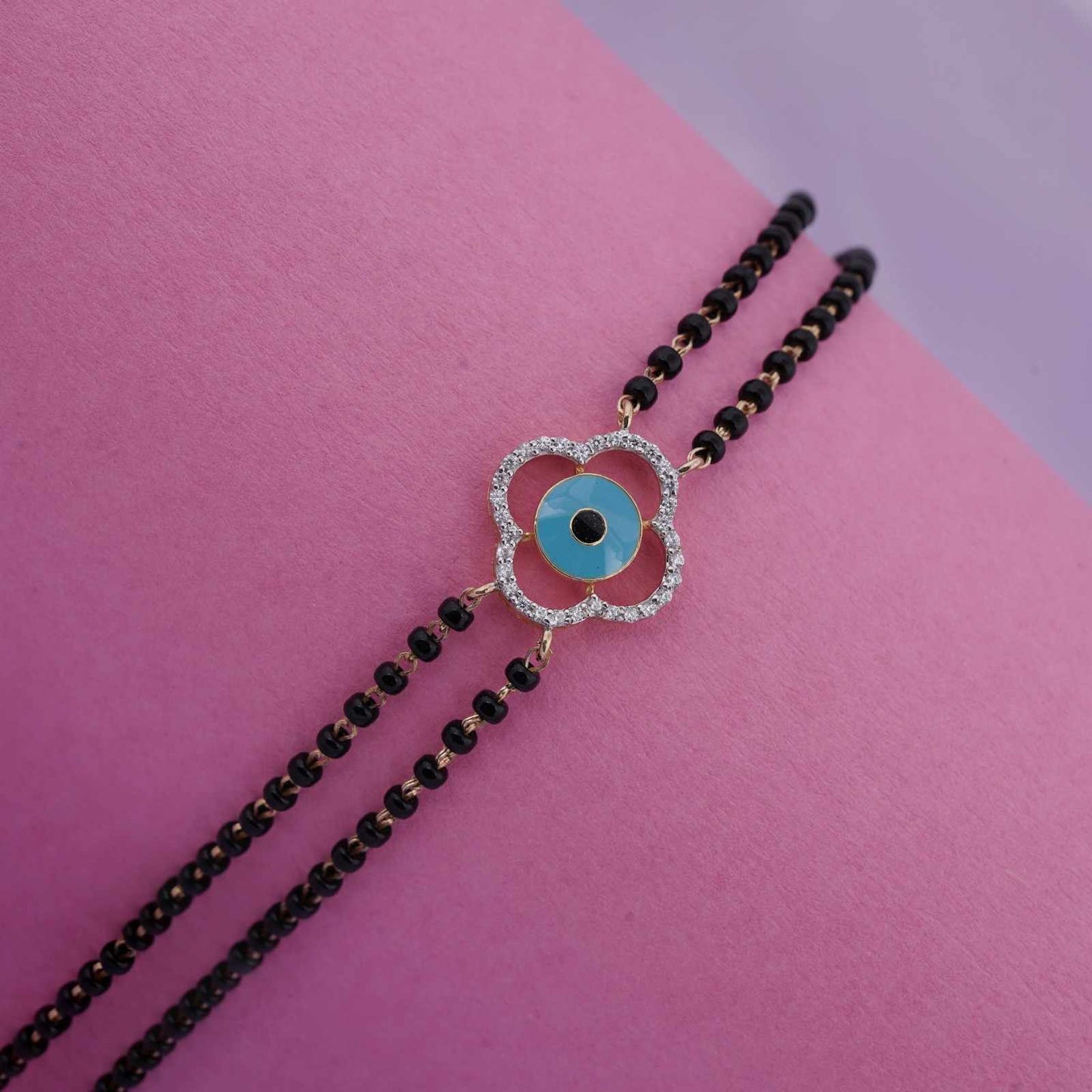 Golden Evil Eye Clover Bead Bracelet