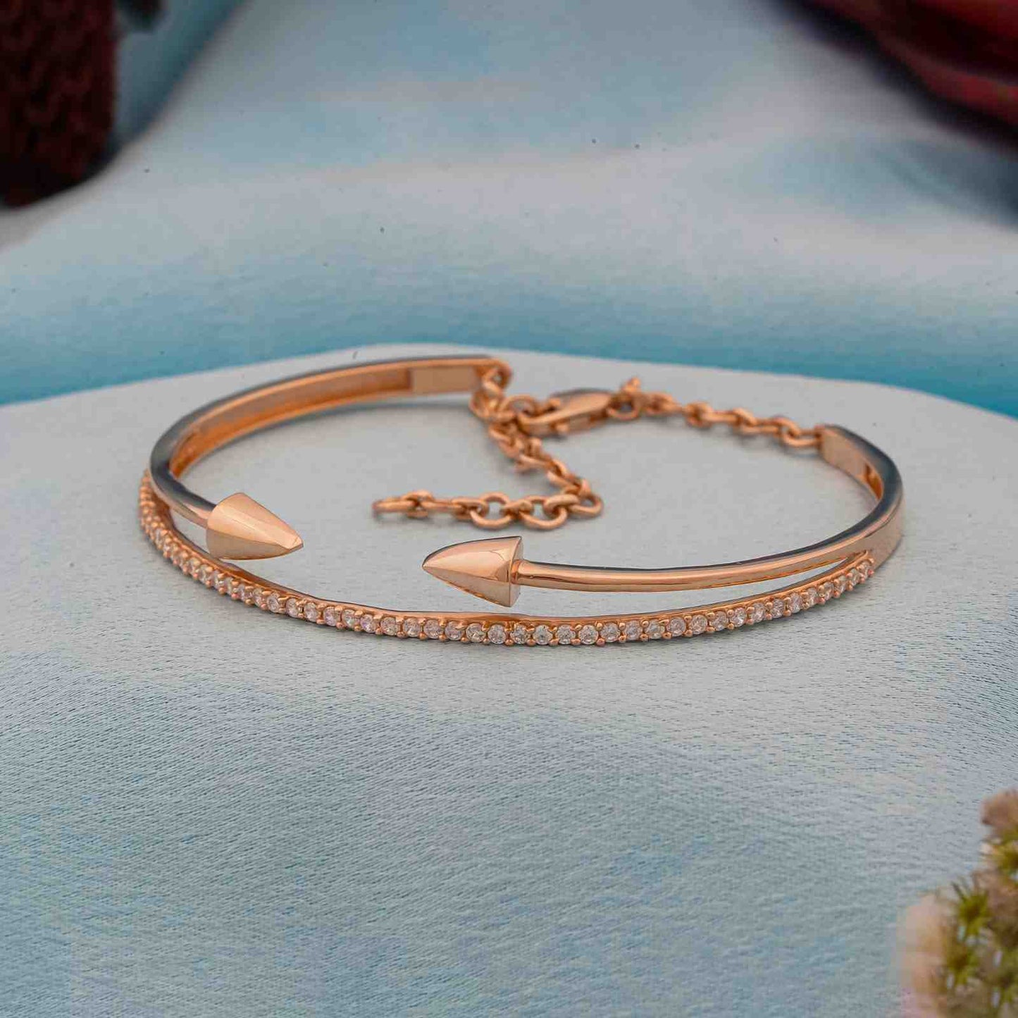 Rose Gold Double Arrow Adjustable Bangle