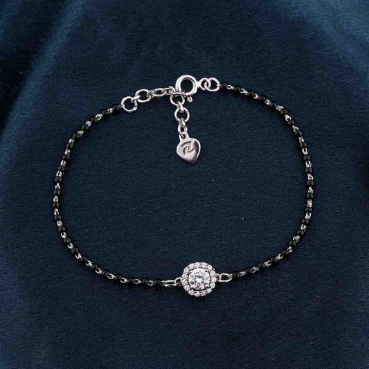 Silver Solitaire Halo Bead Bracelet