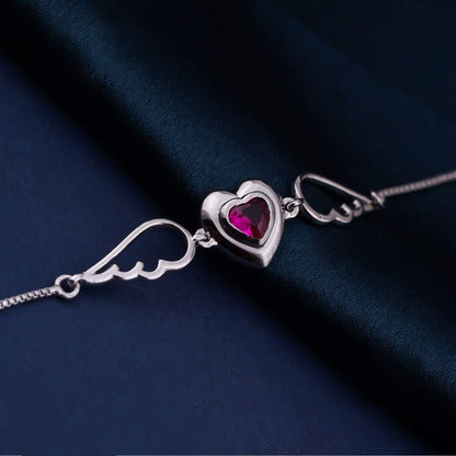 Silver Covered Heart Angle Wings Bracelet