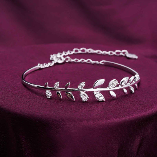 Silver Leafy Cuff Bangle Bracelet