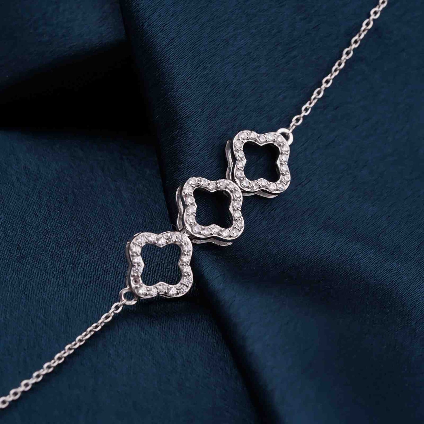 Silver Row Clover Chain Bracelet