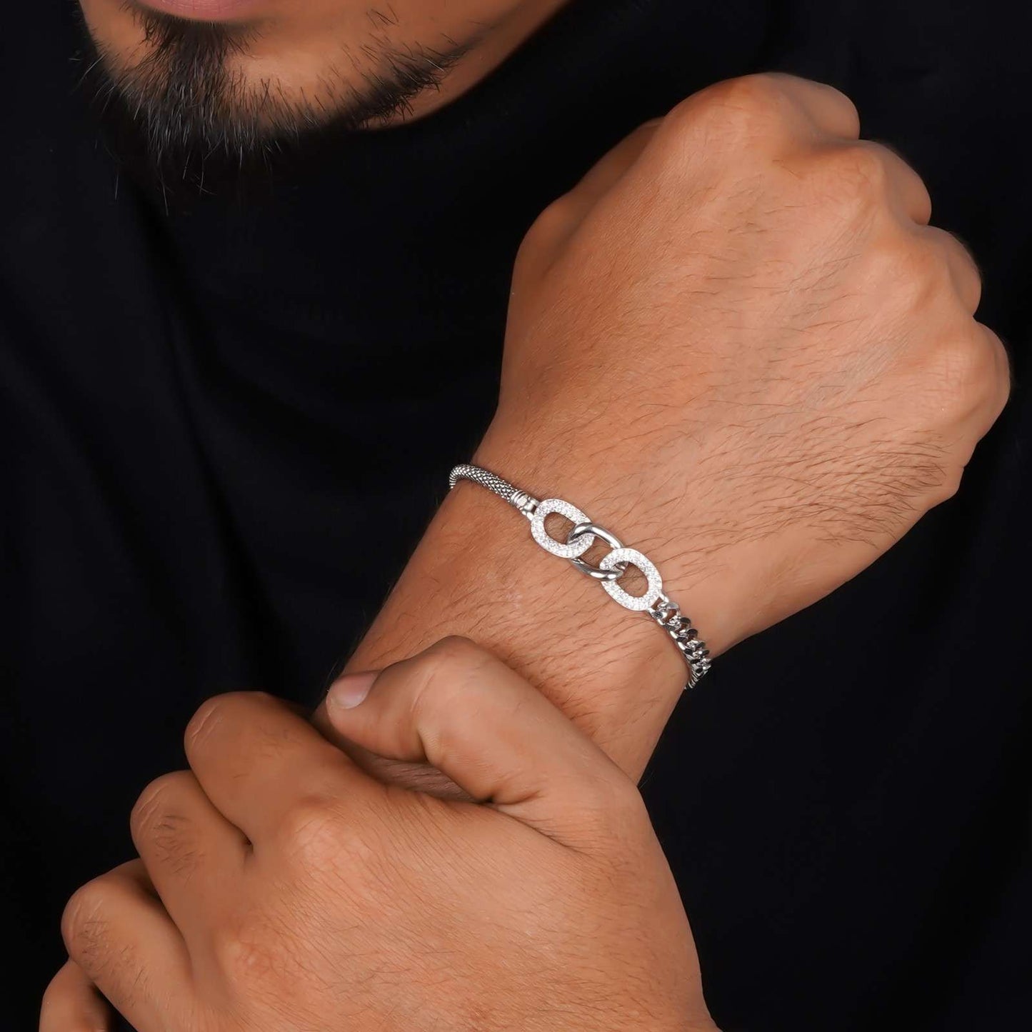 Silver interlocking Bracelet For Men's