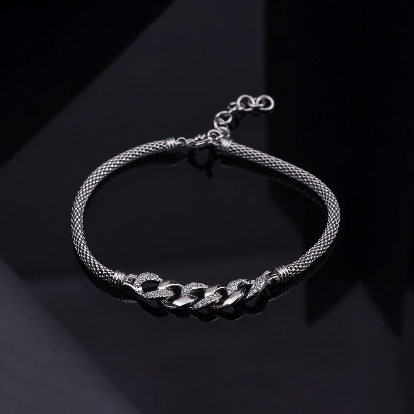 Silver Link & Rope Bracelet For Him