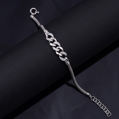 Silver Link & Rope Bracelet For Him