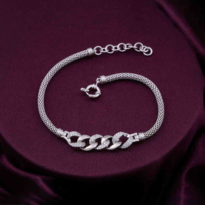 Silver Link & Rope Bracelet For Him