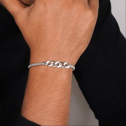 Silver Link & Rope Bracelet For Him