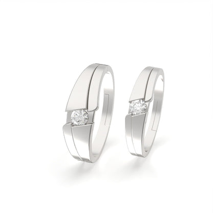 Silver Classic Solitaire Couple Ring Bands