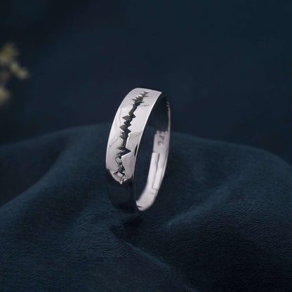 Silver Heart Beat Men's Band Ring