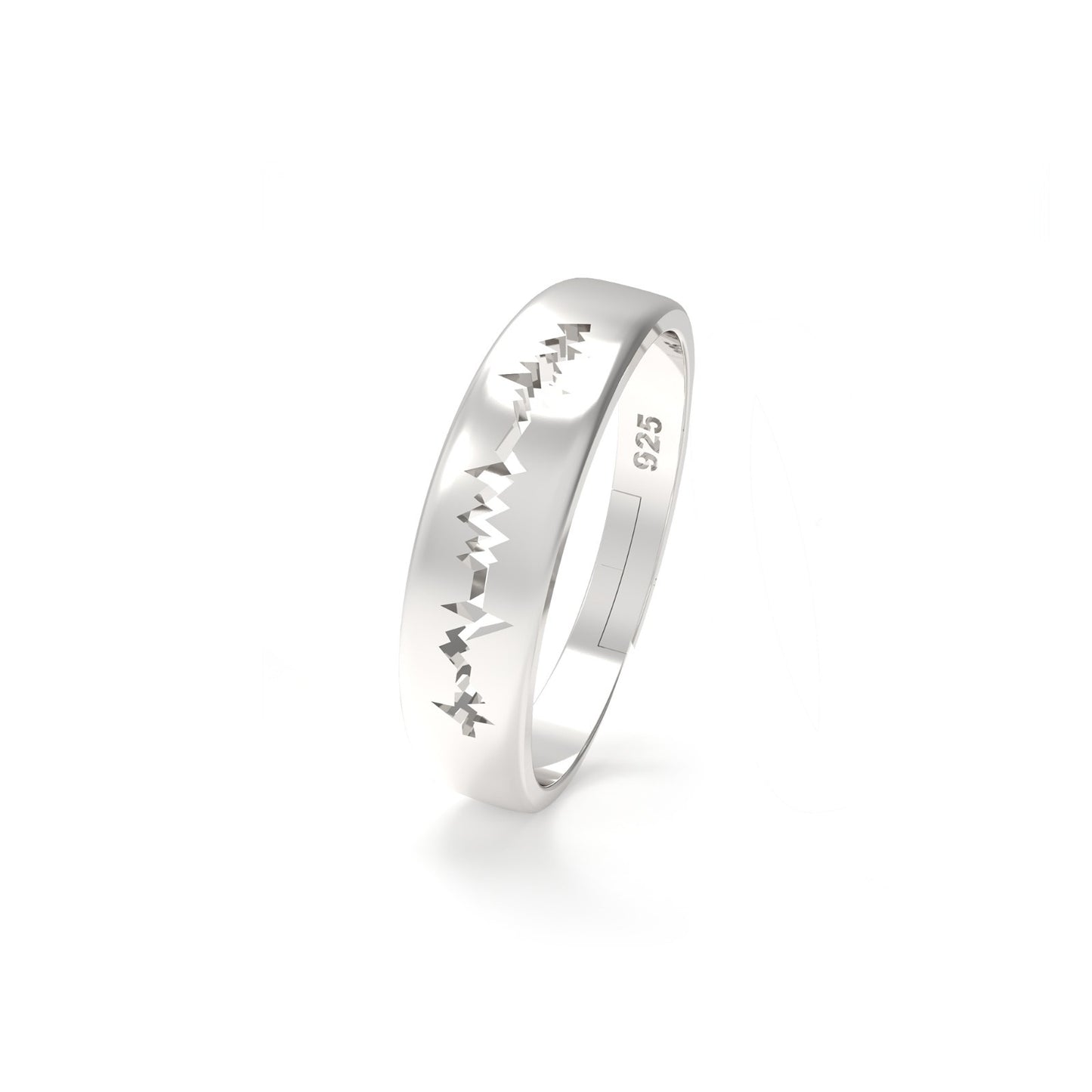 Silver Heart Beat Men's Band Ring