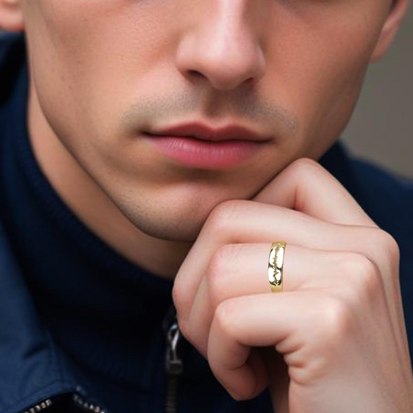 Golden Heart Beat Men's Band Ring